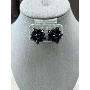 Vintage Western Germany Black Beaded Cluster Screwback Earrings